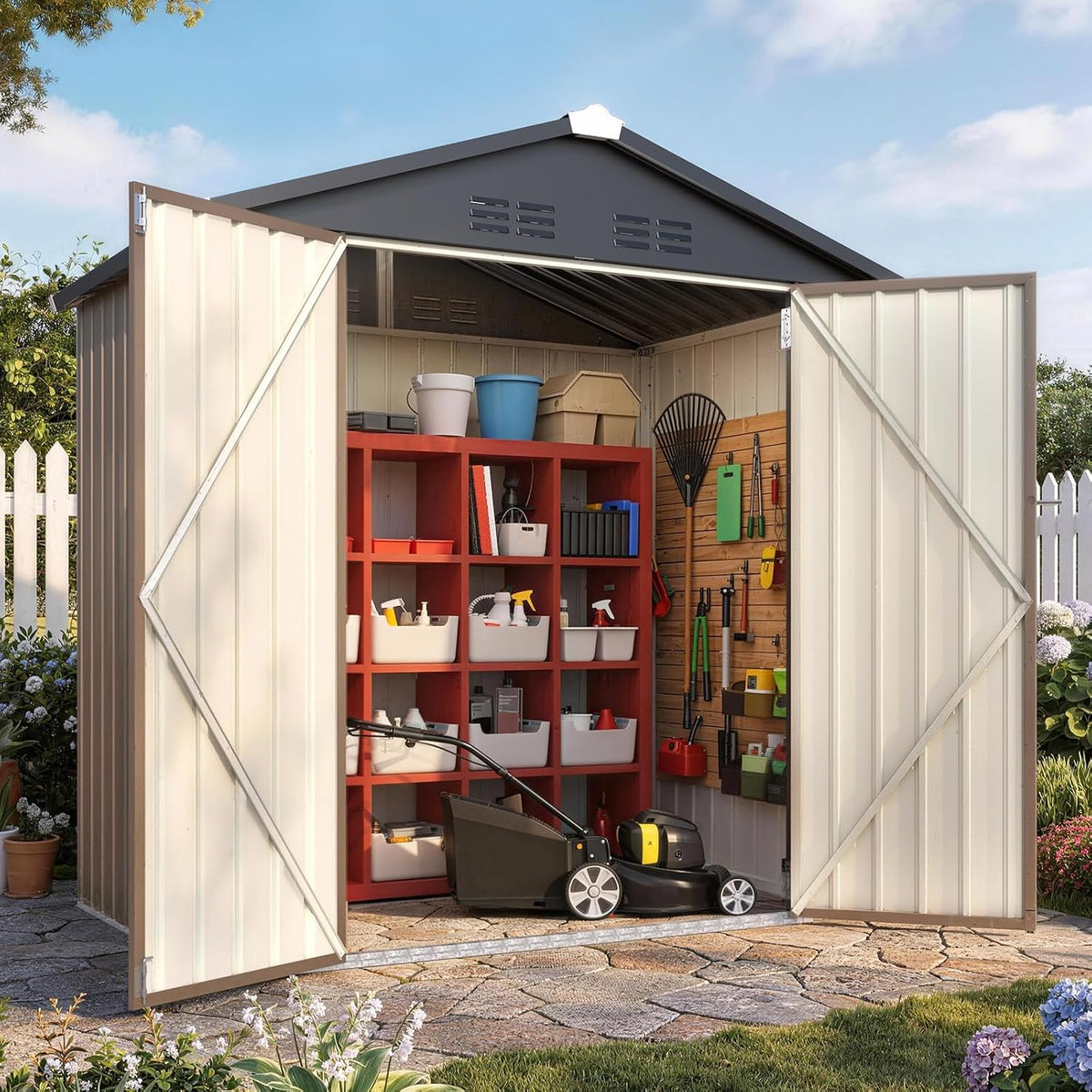 Patioslife Abri de Jardin Métal en Acier Galvanisé à Toit Double Pente – Abri de Rangement Extérieur Résistant aux Intempéries pour Outils de Jardin