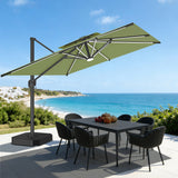 Parasol déporté Patioslife Aegis Pro avec éclairage LED et housse de protection, baleines et mât en aluminium à revêtement thermolaqué — Idéal pour jardins et terrasses