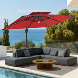 Parasol déporté Patioslife Aegis Pro avec éclairage LED et housse de protection, baleines et mât en aluminium à revêtement thermolaqué — Idéal pour jardins et terrasses