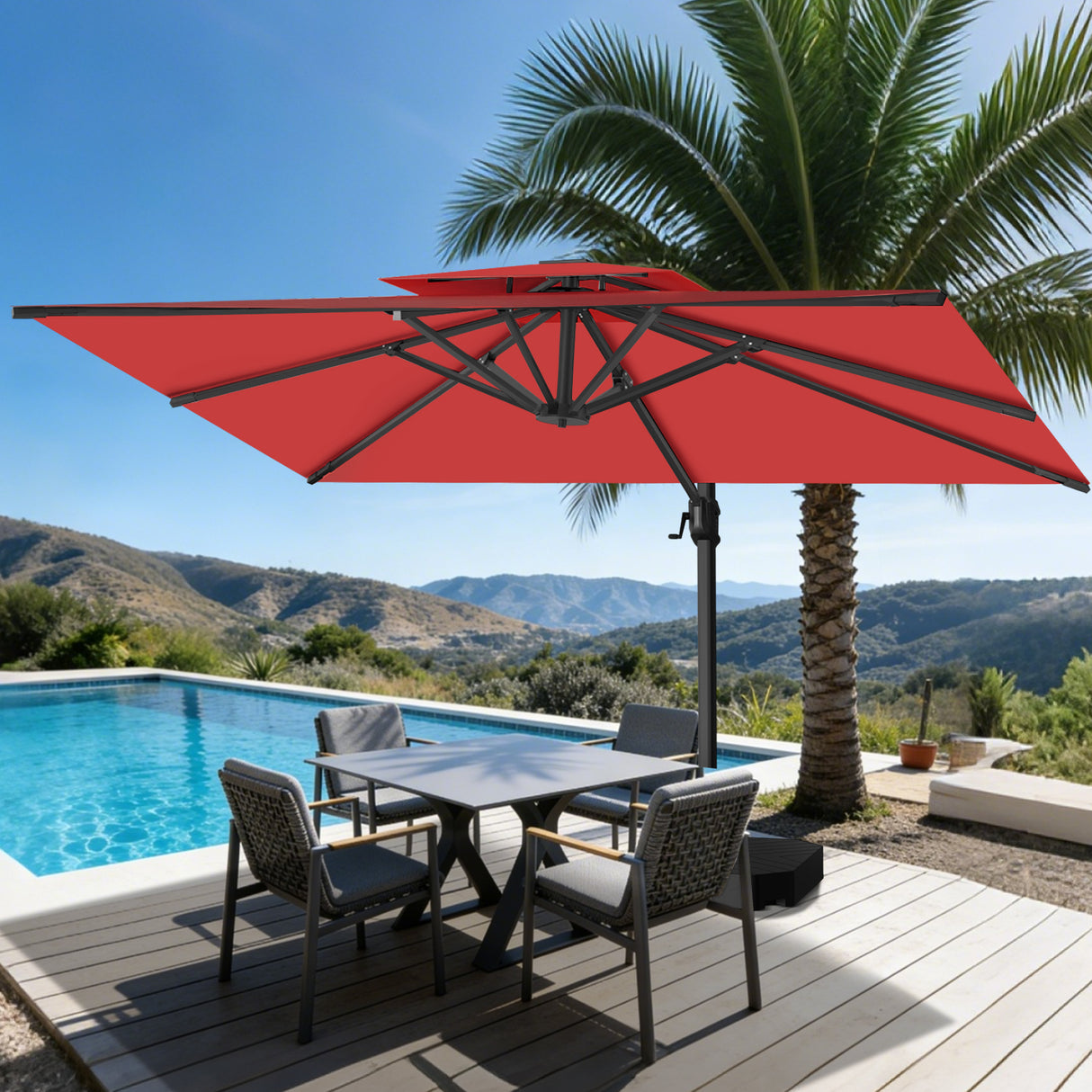 Parasol déporté Patioslife Aegis Pro™ avec base et housse de protection — Baleines en fibre de verre et mât en aluminium à revêtement thermolaqué pour jardin et terrasse