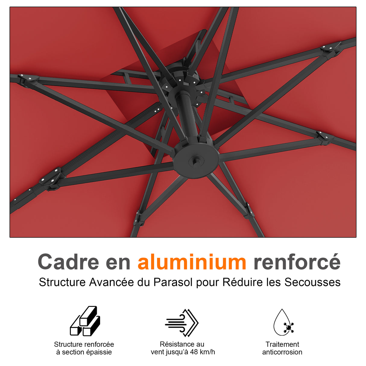 Parasol déporté Patioslife Aegis Pro™ avec base et housse de protection — Baleines en fibre de verre et mât en aluminium à revêtement thermolaqué pour jardin et terrasse