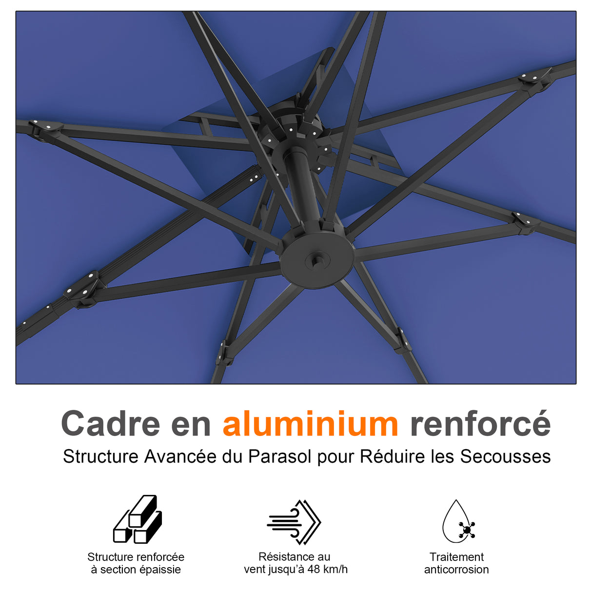Parasol déporté Patioslife Aegis Pro™ avec base et housse de protection — Baleines en fibre de verre et mât en aluminium à revêtement thermolaqué pour jardin et terrasse