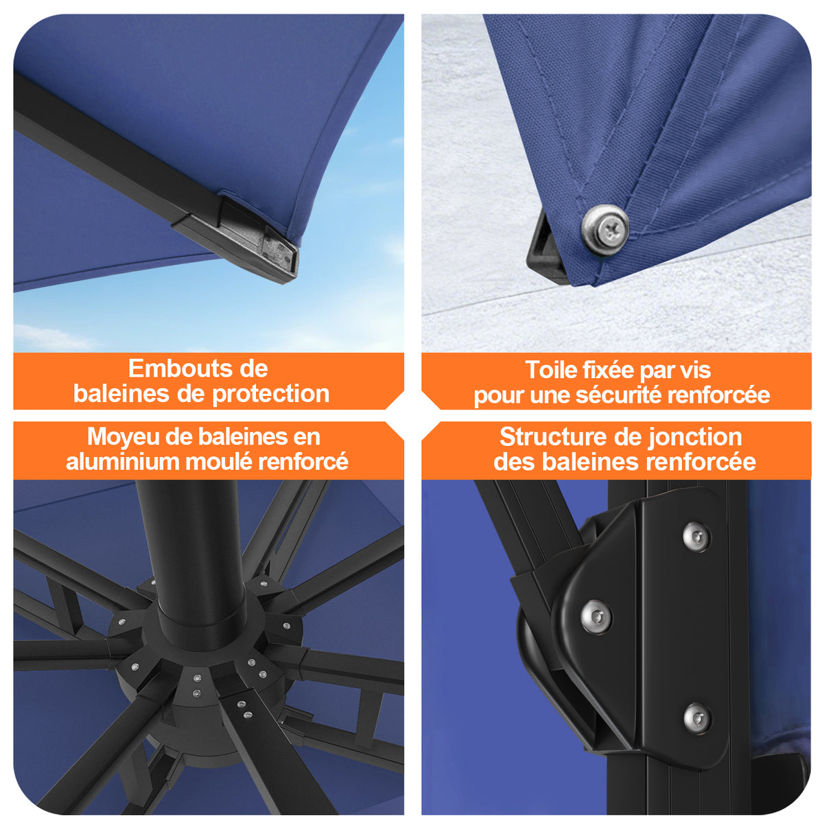 Parasol déporté Patioslife Aegis Pro™ avec base et housse de protection — Baleines en fibre de verre et mât en aluminium à revêtement thermolaqué pour jardin et terrasse
