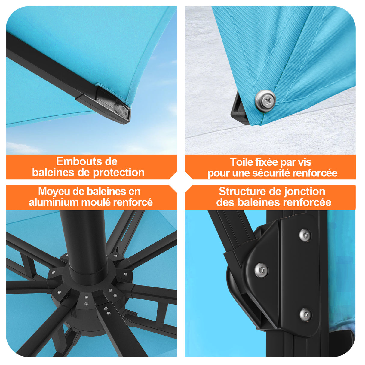 Parasol déporté Patioslife Aegis Pro™ avec base et housse de protection — Baleines en fibre de verre et mât en aluminium à revêtement thermolaqué pour jardin et terrasse