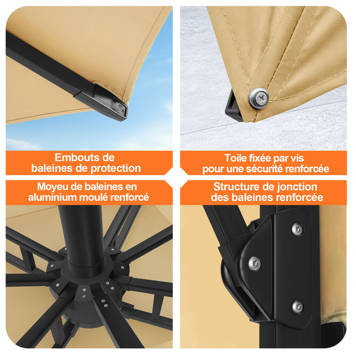Parasol déporté Patioslife Aegis Pro™ avec base et housse de protection — Baleines en fibre de verre et mât en aluminium à revêtement thermolaqué pour jardin et terrasse