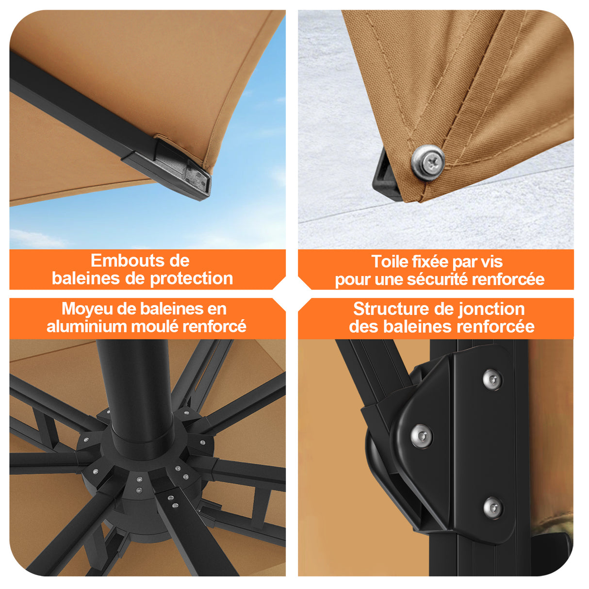Patioslife Aegis – Parasol déporté Premium avec éclairage LED intégré, base croisée en métal et baleines en fibre de verre
