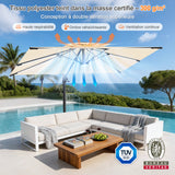 Patioslife Aegis – Parasol déporté Premium avec éclairage LED intégré, base croisée en métal et baleines en fibre de verre