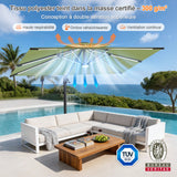 Patioslife Aegis – Parasol déporté Premium avec éclairage LED intégré, base croisée en métal et baleines en fibre de verre