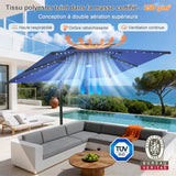 Parasol déporté Patioslife Aegis Pro avec éclairage LED et housse de protection, baleines et mât en aluminium à revêtement thermolaqué — Idéal pour jardins et terrasses