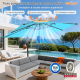 Parasol déporté Patioslife Aegis Pro avec éclairage LED et housse de protection, baleines et mât en aluminium à revêtement thermolaqué — Idéal pour jardins et terrasses