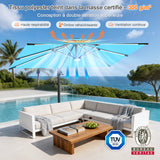 Patioslife Aegis – Parasol déporté Premium avec éclairage LED intégré, base croisée en métal et baleines en fibre de verre