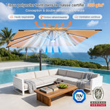 Patioslife Aegis – Parasol déporté Premium avec éclairage LED intégré, base croisée en métal et baleines en fibre de verre