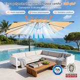 Patioslife Aegis – Parasol déporté Premium avec éclairage LED intégré, base croisée en métal et baleines en fibre de verre