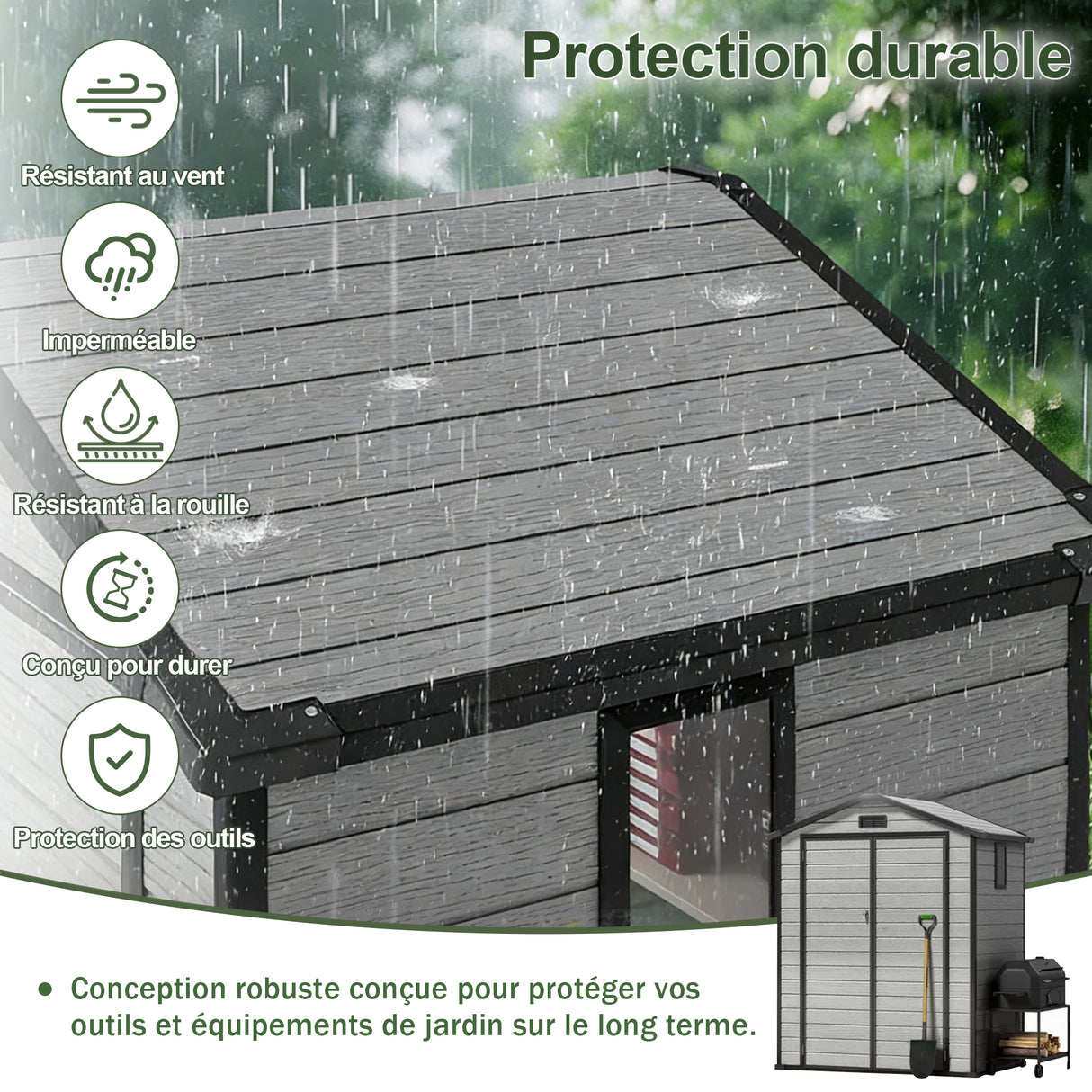 Abri de Jardin en Résine Patioslife YardVault avec Plancher - Cabanon de Rangement Étanche & Anti-UV - Structure Renforcée pour Outils et Vélos