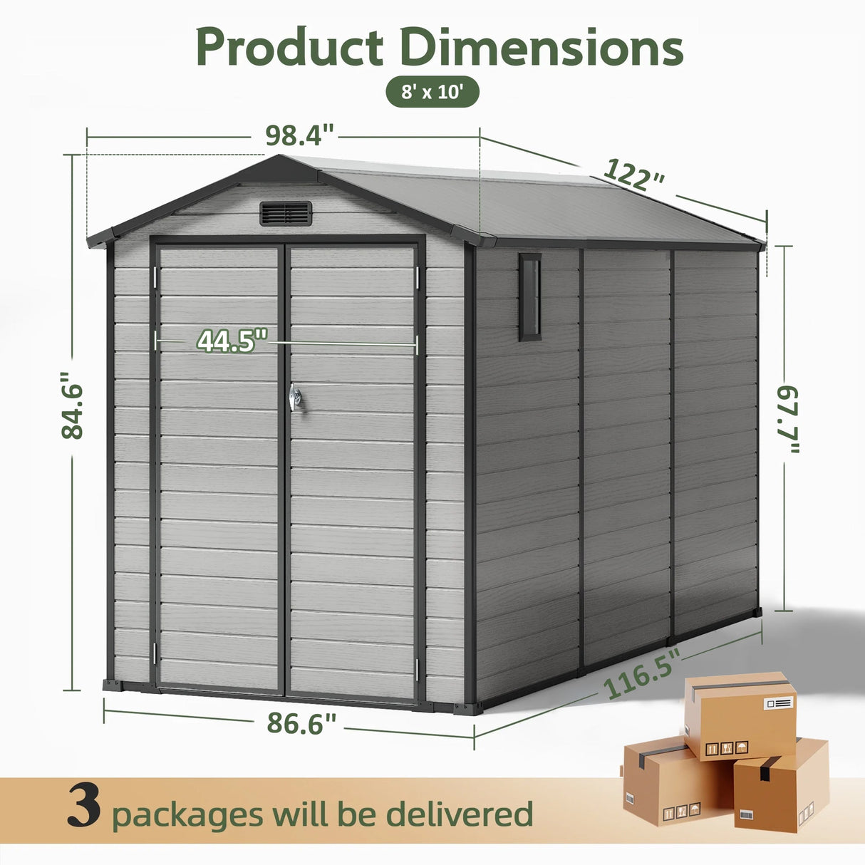 Abri de Jardin en Résine Patioslife YardVault avec Plancher - Cabanon de Rangement Étanche & Anti-UV - Structure Renforcée pour Outils et Vélos