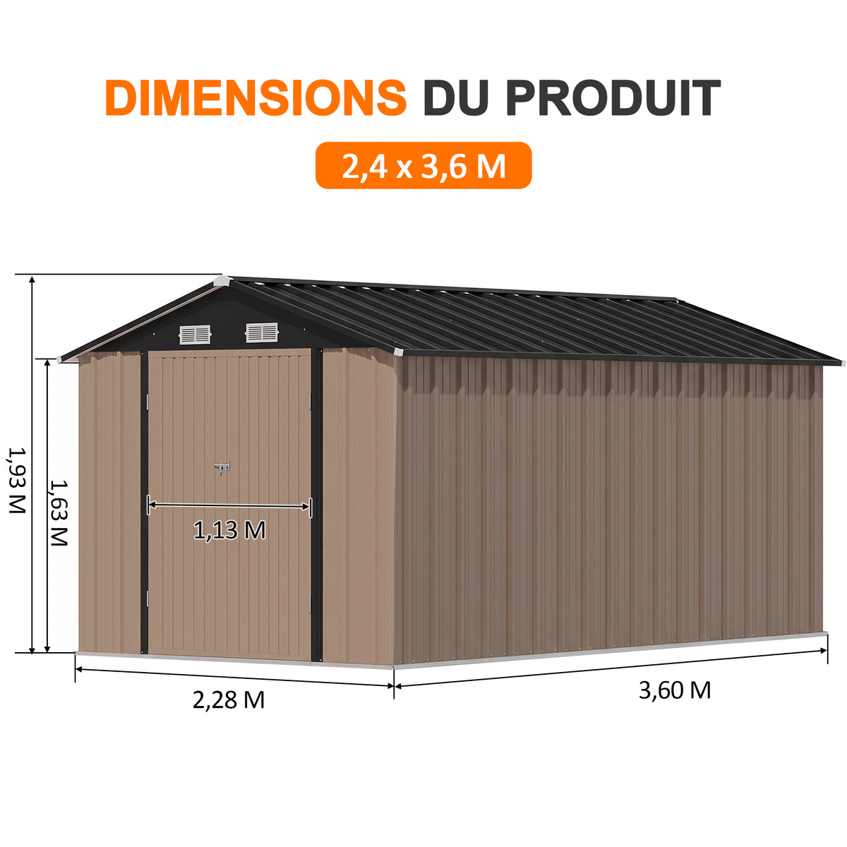 Patioslife Abri de Jardin Métal en Acier Galvanisé à Toit Double Pente – Abri de Rangement Extérieur Résistant aux Intempéries pour Outils de Jardin