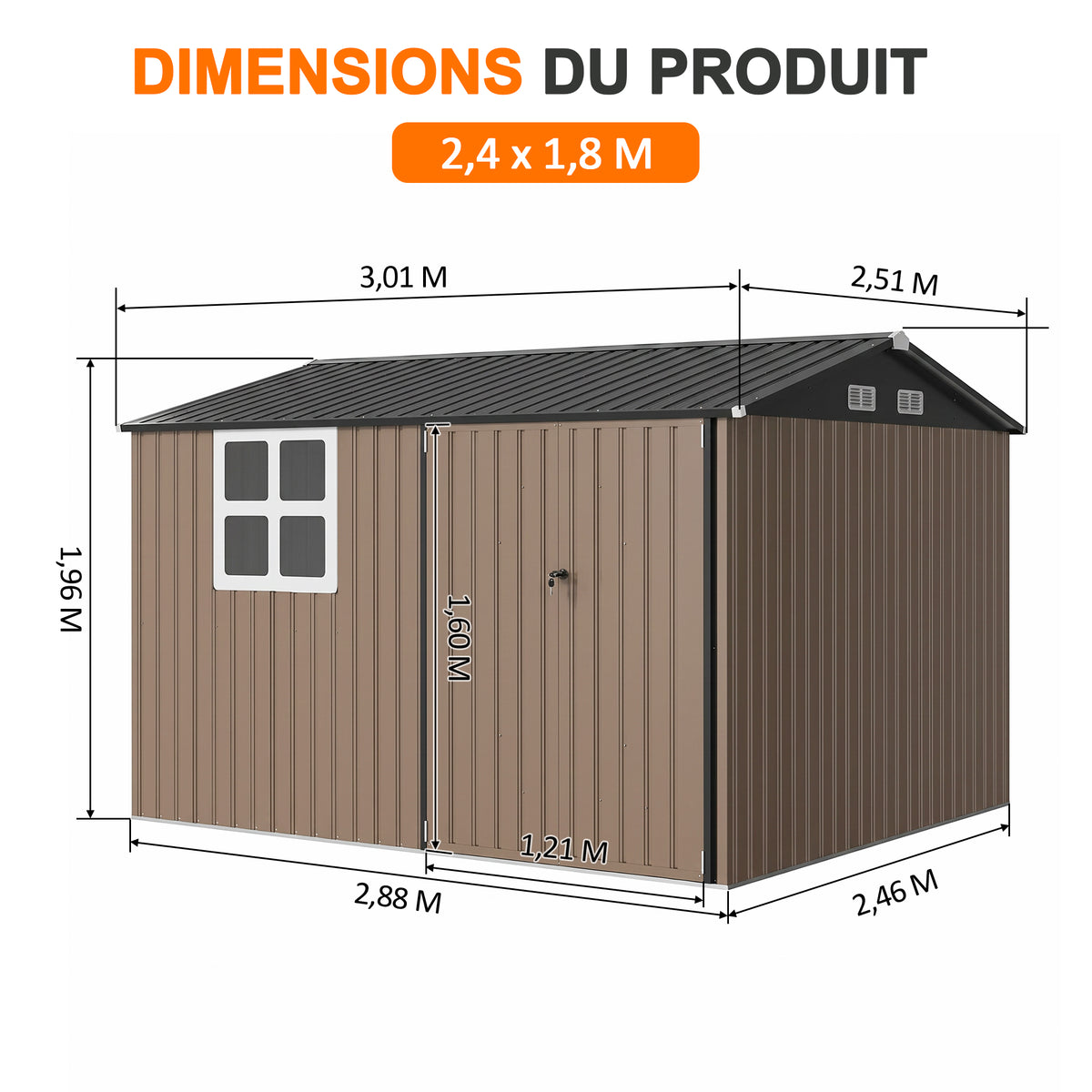 Patioslife Abri de Jardin Métal en Acier Galvanisé à Toit Double Pente – Abri de Rangement Extérieur Résistant aux Intempéries pour Outils de Jardin