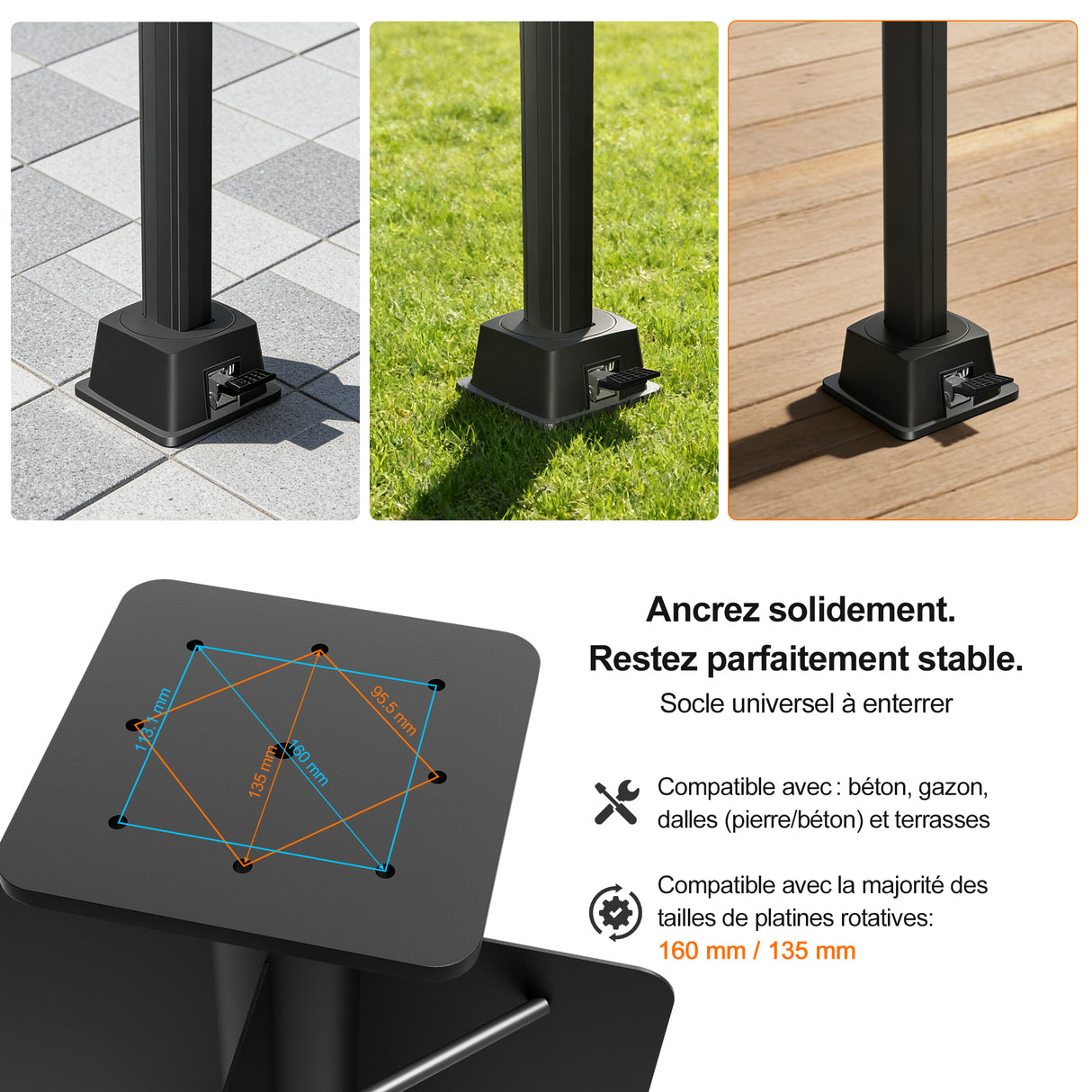 Base à enterrer Patioslife Aegis pour parasol déporté – acier renforcé, profondeur 61 cm, double traitement anticorrosion, stabilité maximale et fixation sécurisée dans le béton