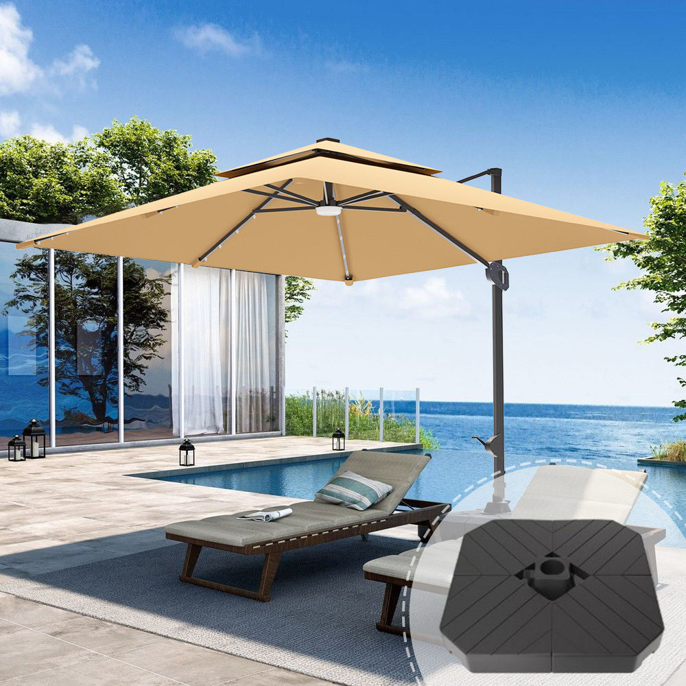 Parasol déporté Patioslife Aegis Pro avec éclairage LED et housse de protection, baleines et mât en aluminium à revêtement thermolaqué — Idéal pour jardins et terrasses
