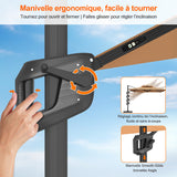 Patioslife Aegis – Parasol déporté Premium avec éclairage LED intégré, base croisée en métal et baleines en fibre de verre