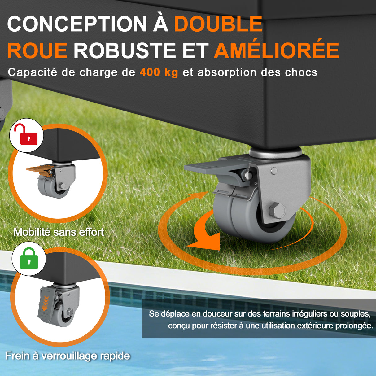 Pied de Parasol Déporté Patioslife Aegis - Socle Modulaire 400kg à Roues - Base de Remplissage Haute Capacité - Mobilité & Stabilité pour Terrasse