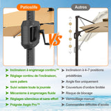 Patioslife Aegis – Parasol déporté Premium avec éclairage LED intégré, base croisée en métal et baleines en fibre de verre
