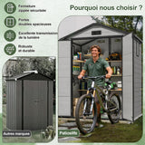 Abri de Jardin en Résine Patioslife YardVault avec Plancher - Cabanon de Rangement Étanche & Anti-UV - Structure Renforcée pour Outils et Vélos