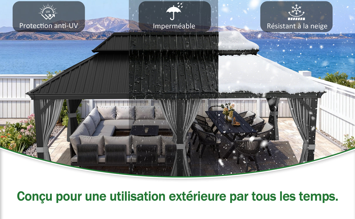 Patioslife Haven | Tonnelle à Toit Rigide, Pergola & Pavillon – Poteaux Robustes 12x12 cm, Système de Drainage Intégré & Double Ventilation, Extérieur & Jardin
