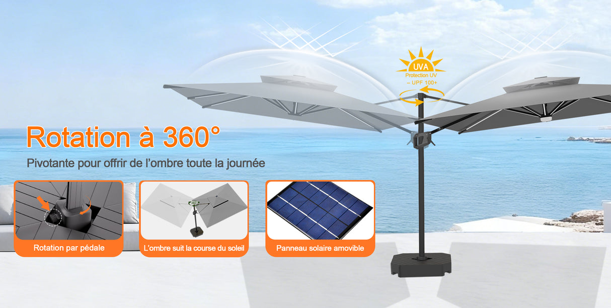 Patioslife Aegis – Parasol déporté Premium avec éclairage LED intégré, base croisée en métal et baleines en fibre de verre