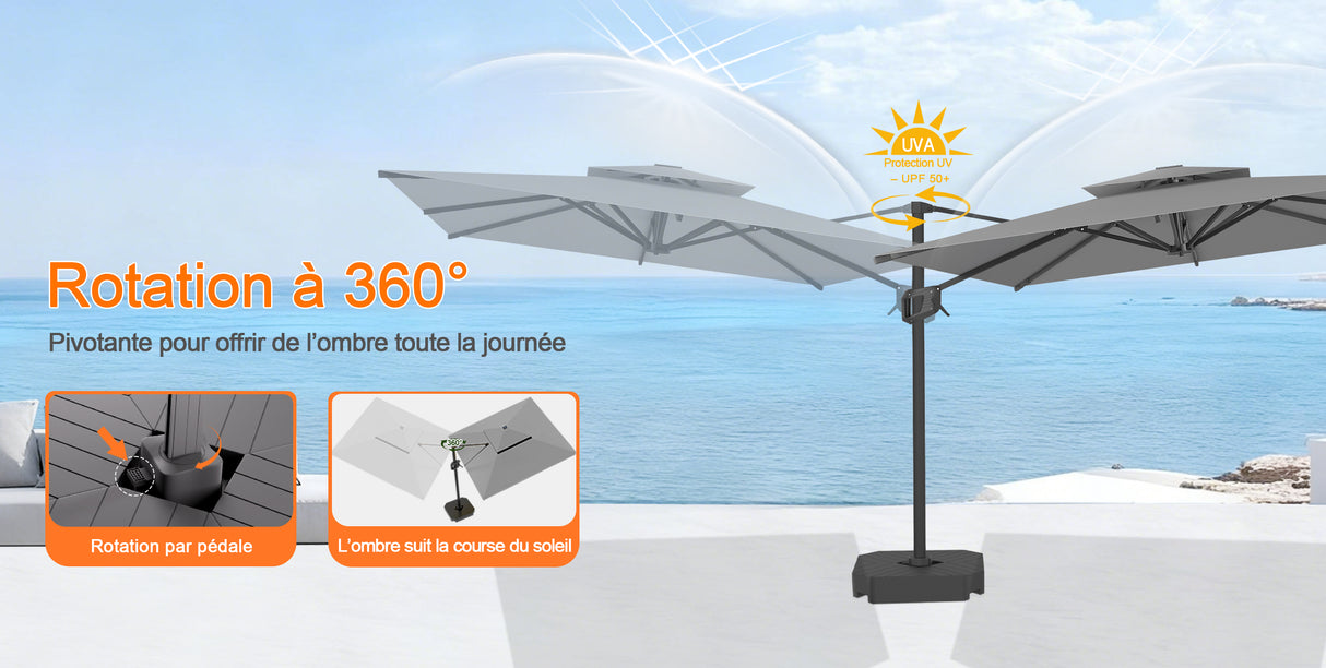 Parasol déporté Patioslife Aegis Pro™ avec base et housse de protection — Baleines en fibre de verre et mât en aluminium à revêtement thermolaqué pour jardin et terrasse