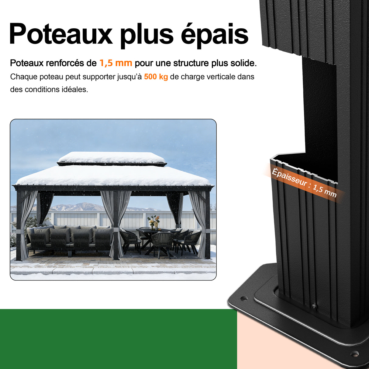 Patioslife Haven | Tonnelle à Toit Rigide, Pergola & Pavillon – Poteaux Robustes 12x12 cm, Système de Drainage Intégré & Double Ventilation, Extérieur & Jardin